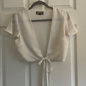 White crop top tie front